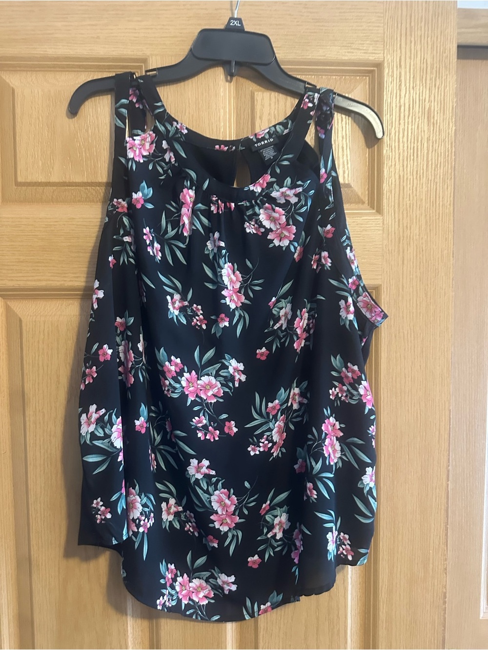 torrid Black Floral Sleeveless Tank with Pink Blossoms